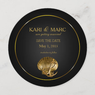 Verankerte Muschel Save the Date   schwarz & gold Einladung