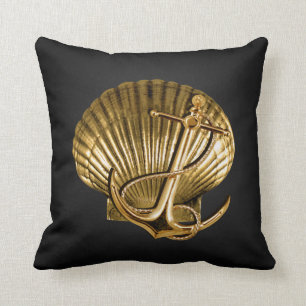 Verankertes See Schwarzes u. Gold des Seashell Kissen