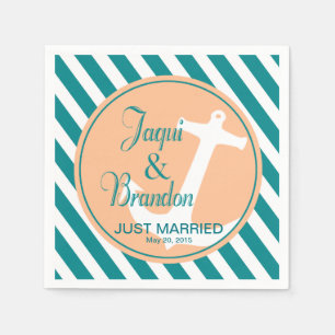 Verankerung an Streifen   aquamariner Pfirsich Serviette