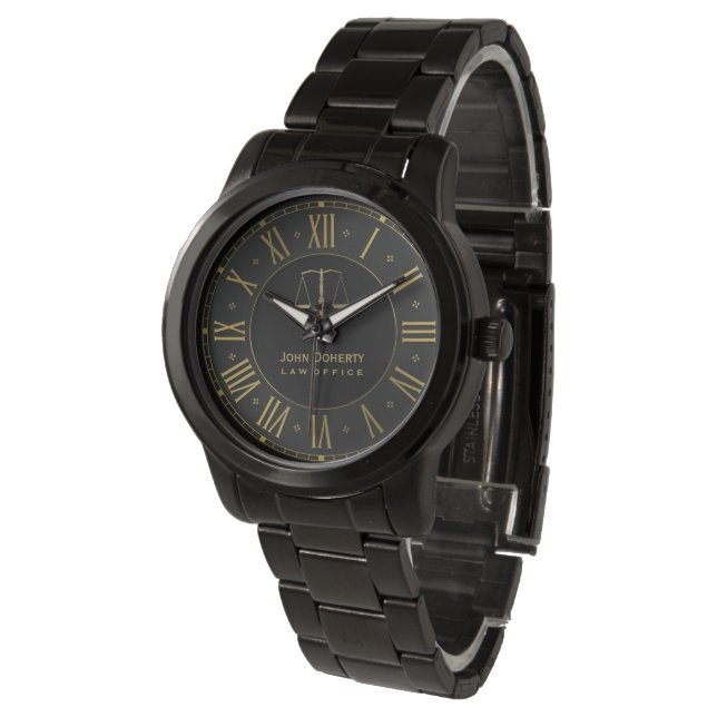 VERANSTALTER AUF RECHT | Golden Black Personalizab Armbanduhr (Schrägansicht)