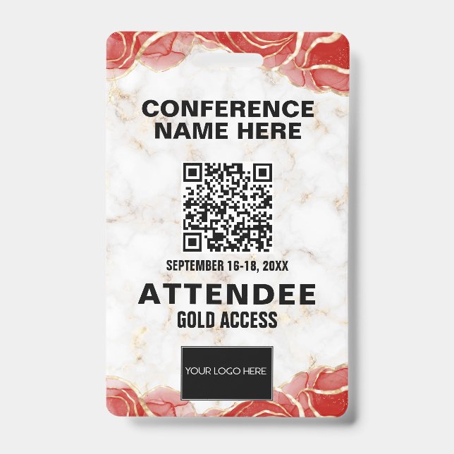 Veranstaltung der Red Agate Gold Marble QR Code Ko Ausweis (Vorderseite)