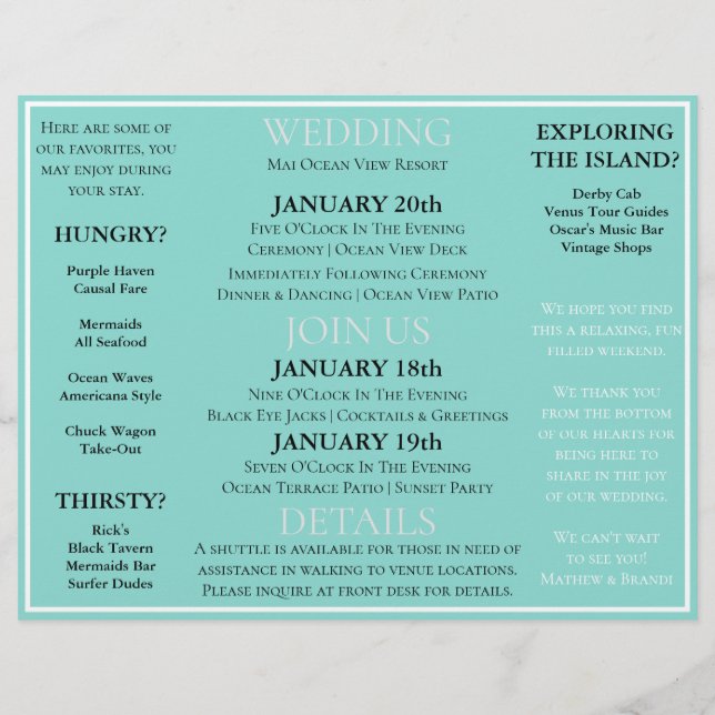 Veranstaltungskalender für das Bridge Co Hochzeit  Flyer (Hinten)