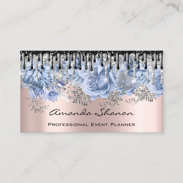 Veranstaltungsplaner Hochzeit Rose Blue Tropfens L Visitenkarte (Vorderseite)