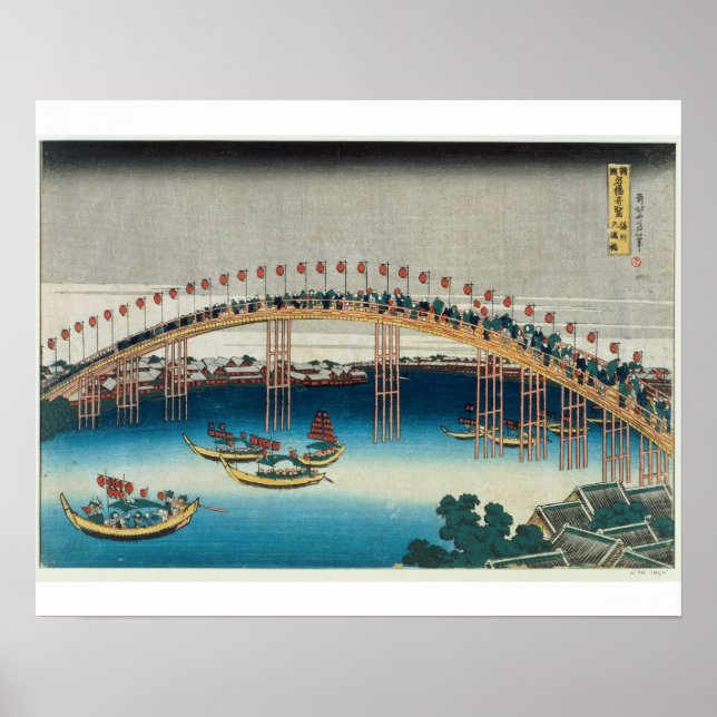 Verarbeitung über eine Brücke (Farbwoodblock-Druck Poster (Vorne)