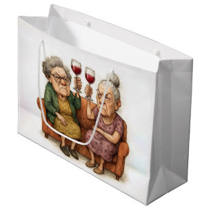 Verärgerte alte Damen mit Rotwein Große Geschenktüte