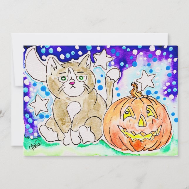 Verärgerte Katze & Kürbis Einladung (Vorderseite)