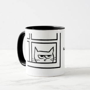 Verärgerte Katze sieht eine andere Katze - lustige Tasse