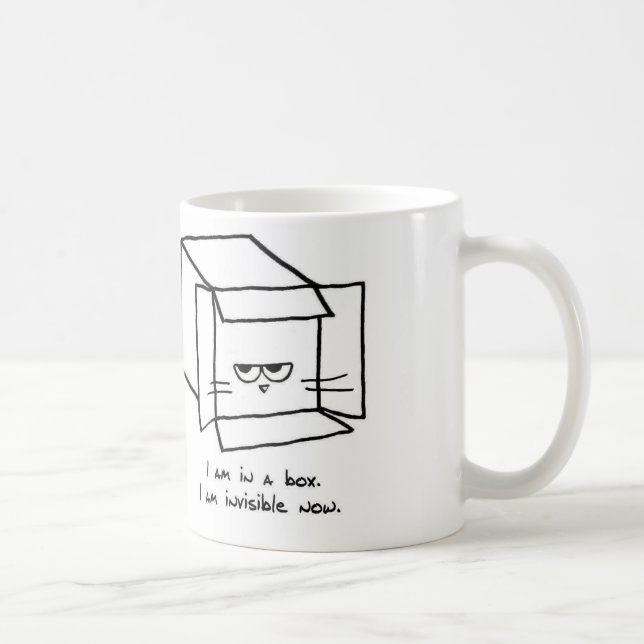 Verärgerte Katze versteckt sich in einem Kasten - Kaffeetasse (Rechts)