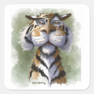 Verärgerte Tiger Cartoon Quadratischer Aufkleber