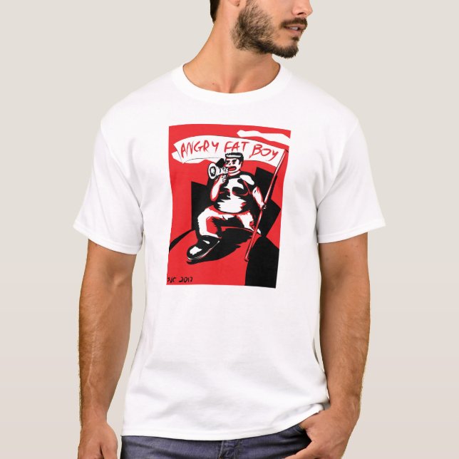 Verärgerter fetter Jungen-Weiß-T - Shirt (Vorderseite)