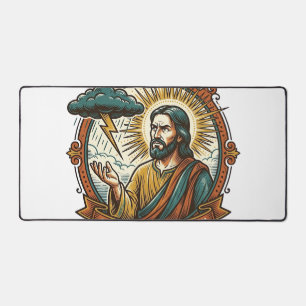 Verärgerter Jesus Dunkle Regenwolke Blitz Wetter H Schreibtischunterlage