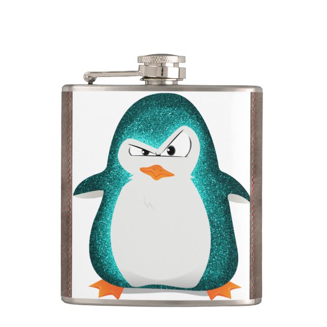 Verärgerter Penguin-aquamariner Glitzer-Foto-Druck Flachmann (Vorderseite)