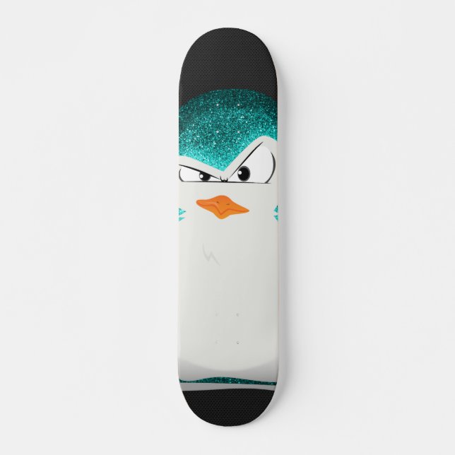 Verärgerter Penguin-aquamariner Glitzer-Foto-Druck Skateboard (Vorne)