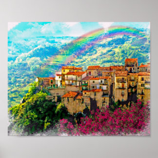 Verbicaro, ein Dorf in Kalabrien Poster