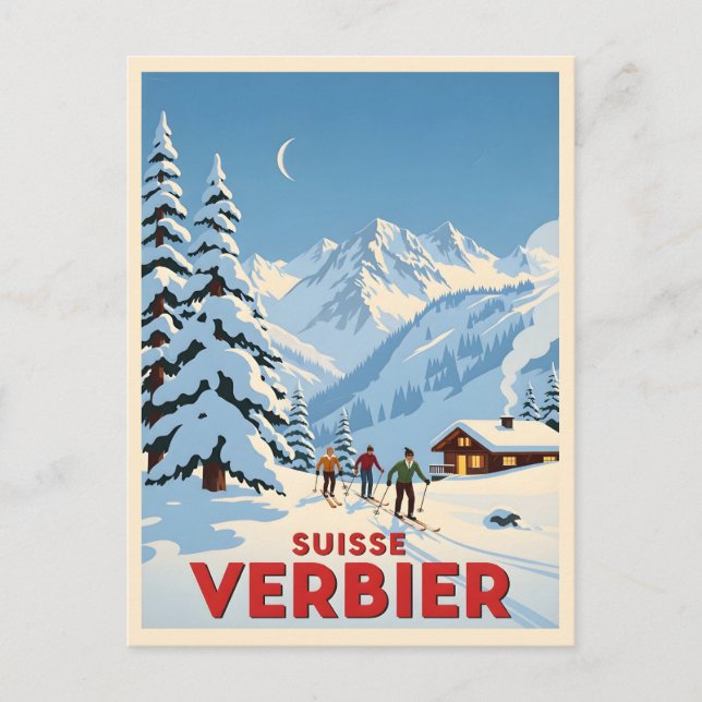Verbier, Schweiz - Alpenskilauf Postkarte (Vorderseite)