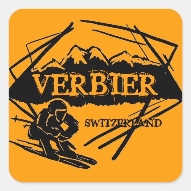 Verbier Schweiz Orange-Logo-Aufkleber Quadratischer Aufkleber (Vorderseite)