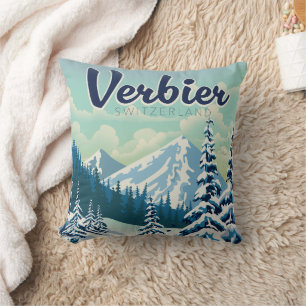 Verbier Schweiz Reiseplakat Kissen