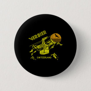 Verbier Schweiz Retro-Skiing-T-Shirt Button