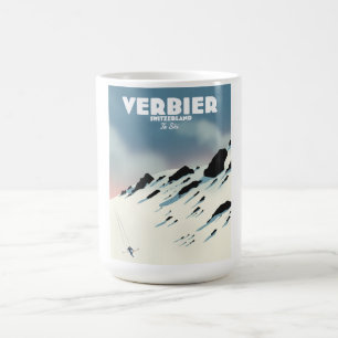 Verbier Schweiz Ski-Poster Kunstdruck. Kaffeetasse