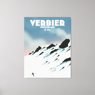 Verbier Schweiz Ski-Poster Kunstdruck. Leinwanddruck