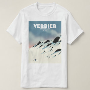 Verbier Schweiz Ski-Poster Kunstdruck. T-Shirt