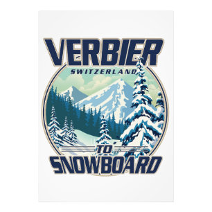 Verbier Schweiz Snowboard Travel Logo Fotodruck