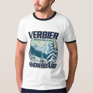 Verbier Schweiz Snowboard Travel Logo T-Shirt