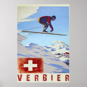 Verbier Schweiz Vintage Reise Poster