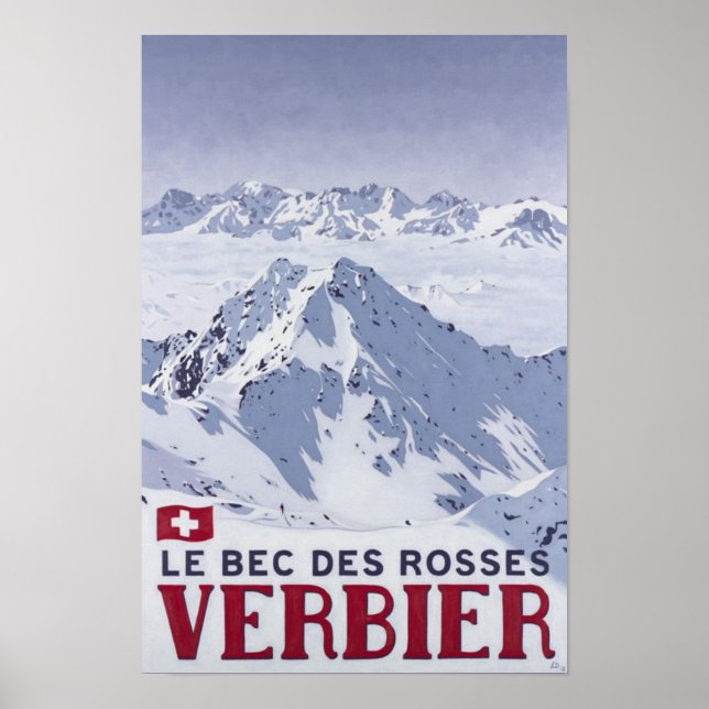 Verbier Schweiz Vintage Travel Poster (Vorne)