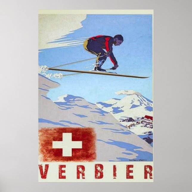Verbier Schweiz Vintage Travel Poster (Vorne)