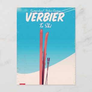 Verbier, Schweiz Vintages Skitourenplakat. Postkarte