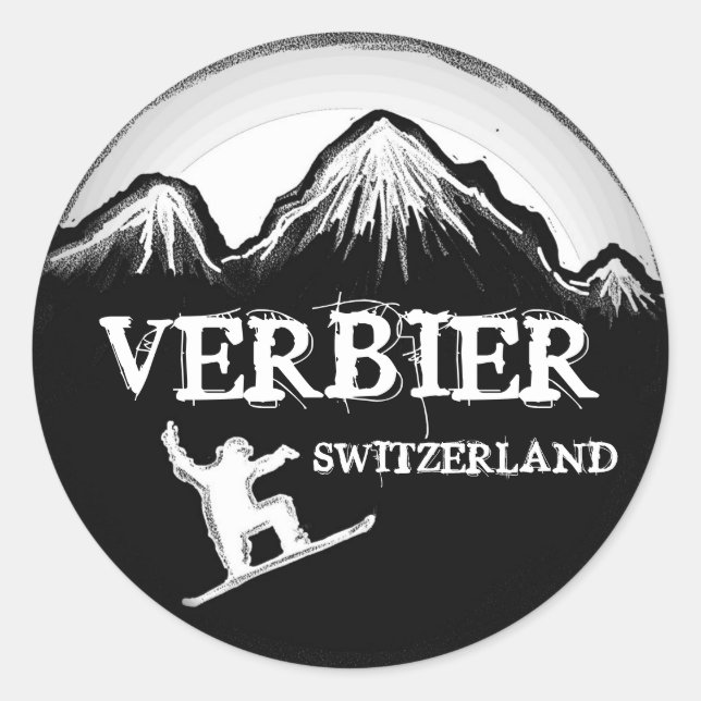 Verbier Suisse blanc noir autocollants de snowboar (Devant)