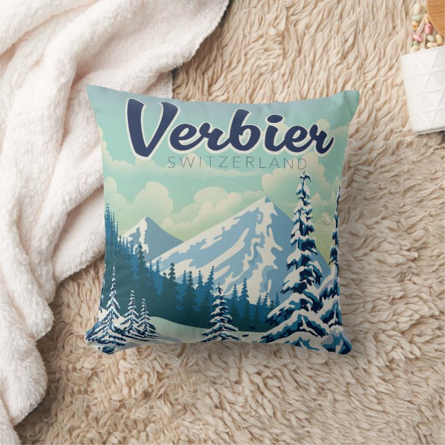 Verbier Switzerland Reiseplakat Kissen (Decke)