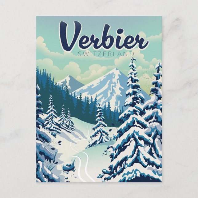 Verbier Switzerland Reiseplakat Postkarte (Vorderseite)