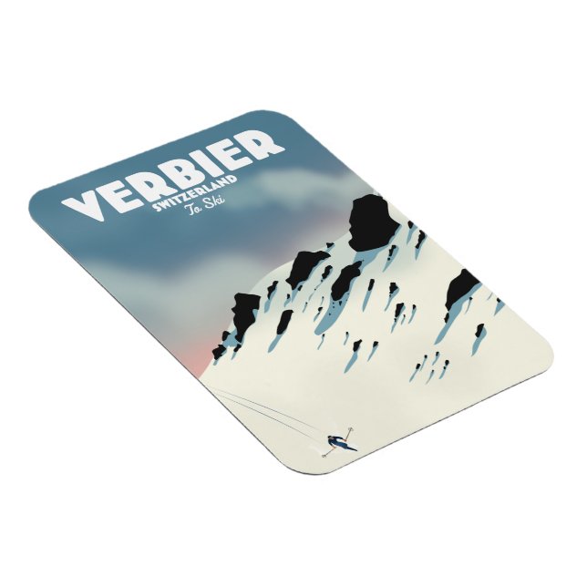 Verbier Switzerland ski travel poster art print. Magnet (Rechte Seite)