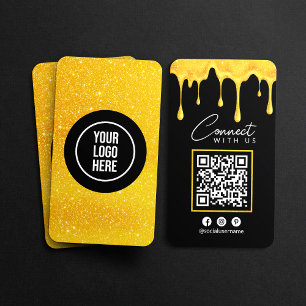 Verbinde dich mit uns Black Gold Glitter Drips QR- Visitenkarte