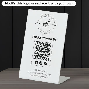 Verbinde dich mit uns Geschäft-Logo-Initialen QR-C Sockelschild