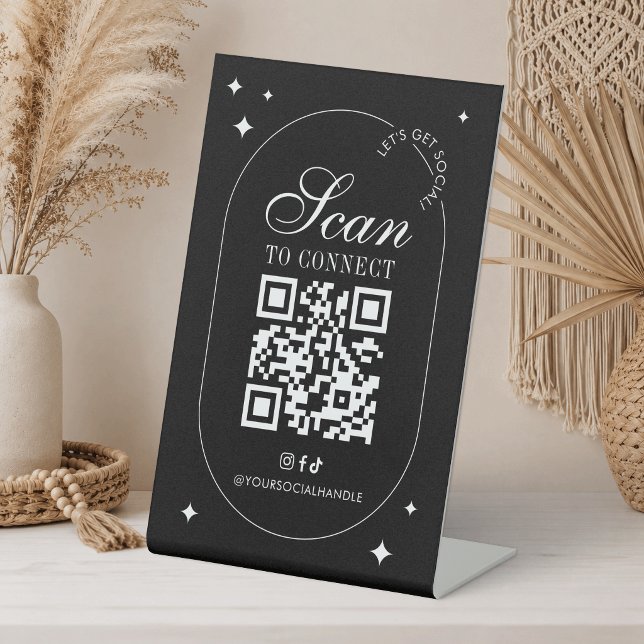 Verbinde dich mit uns Sozial Media QR Code Minimal Sockelschild (Von Creator hochgeladen)