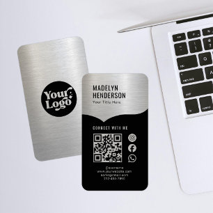 Verbinden Sie die metallischen Silber QR Code Soci Visitenkarte