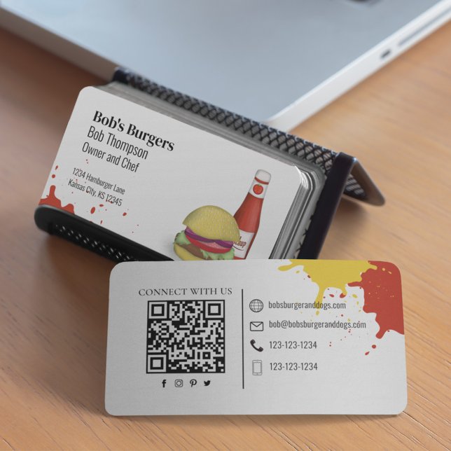 Verbinden Sie mich mit QR Code Einfach Hamburger Visitenkarte (Hamburger business card template.)
