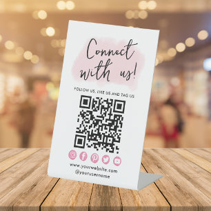 Verbinden Sie mit dem rosa QR-Code der sozialen Me Sockelschild