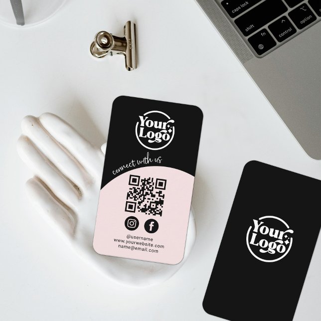 Verbinden Sie mit QR-Code Social Media Black Pink Visitenkarte (Von Creator hochgeladen)