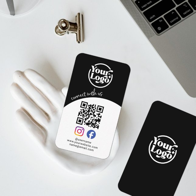 Verbinden Sie mit QR-Logos Social Media Black Visitenkarte (Von Creator hochgeladen)