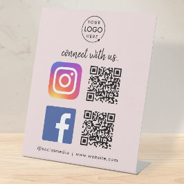Verbinden Sie mit uns Instagram Facebook QR Code R Sockelschild