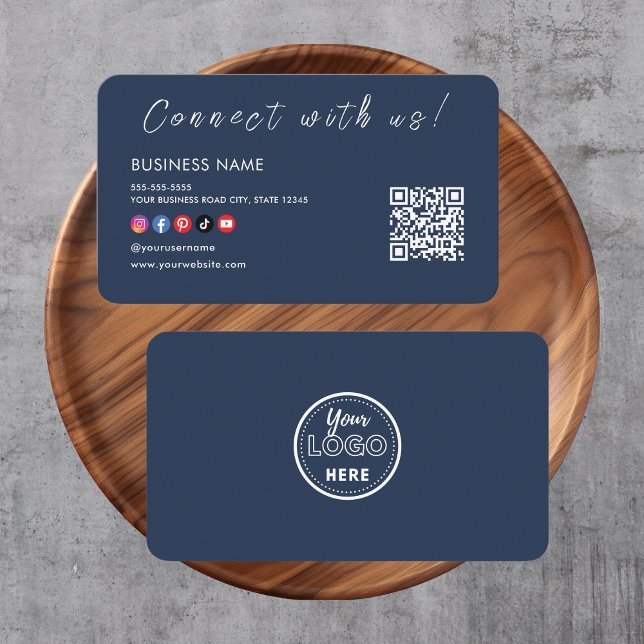 Verbinden Sie mit uns Qr Code Social Media Navy Bl Visitenkarte (Von Creator hochgeladen)