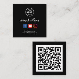 Verbinden Sie mit uns Social Media QR Code Black Quadratische Visitenkarte