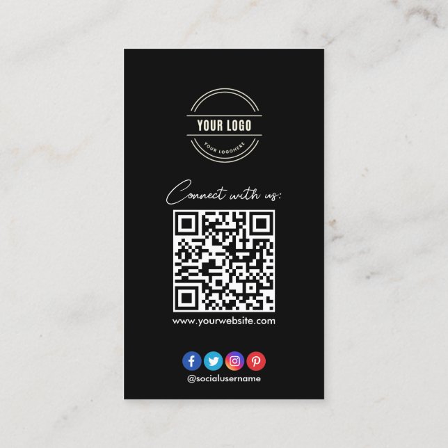 Verbinden Sie mit uns | Social Media QR Code Black Visitenkarte (Rückseite)