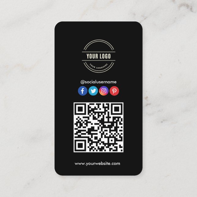 Verbinden Sie mit uns | Social Media QR Code Black Visitenkarte (Rückseite)