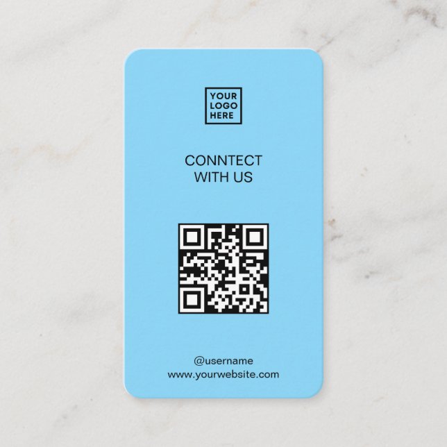 Verbinden Sie mit uns Social Media QR Code Blue Visitenkarte (Vorderseite)