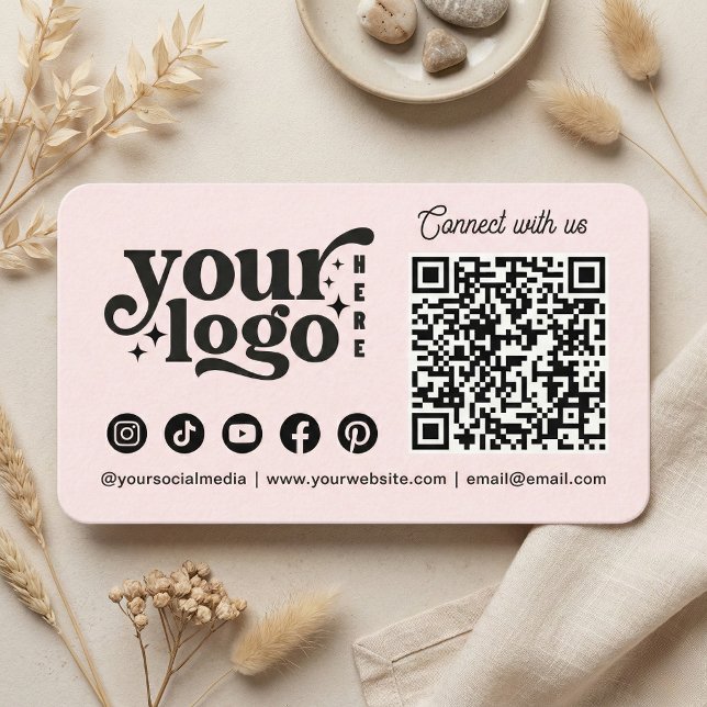 Verbinden Sie mit uns Social Media QR Code Rosa Visitenkarte (Connect with us Social Media QR Code Pink Business Card)